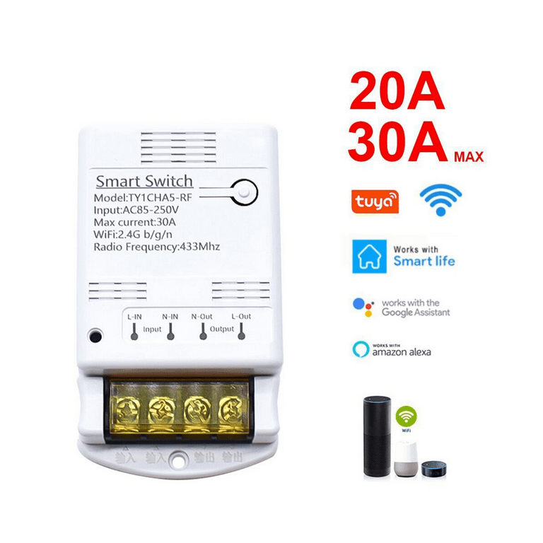 1pc 30a Tuya Switch Relay Module 110v 220v High Power 6600w Smartlife Smart  Home Interruptor Compatible Alexa Google Home Home Automation Tuya Smart  Switch Smart Life Wireless Remote Control Works Alexa 