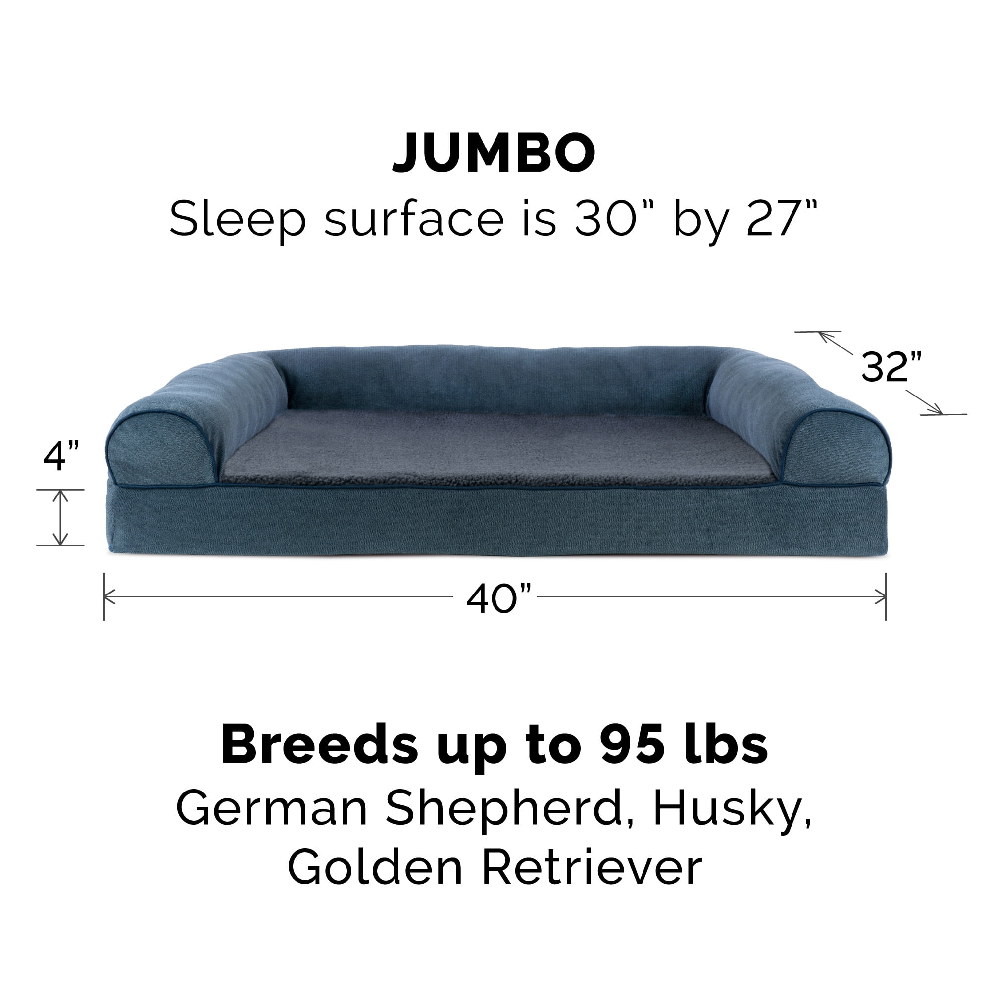 FurHaven Pet Products Faux Fleece & Chenille Orthopedic Sofa Pet Bed for Dogs & Cats - Orion Blue, Jumbo
