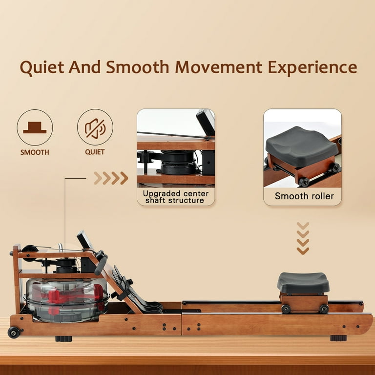 Water Rowing Machine for Home Gym Fitness Classic Solid Wood Water Rower with LCD Monitor