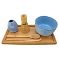 thumbnail image 1 of BambooMN Brand - Matcha Bowl Set (Includes Bowl, Rest,Tea Whisk, Chasaku, Tea Spoon & Tray) 2 Sets Shimmering Blue, 1 of 6
