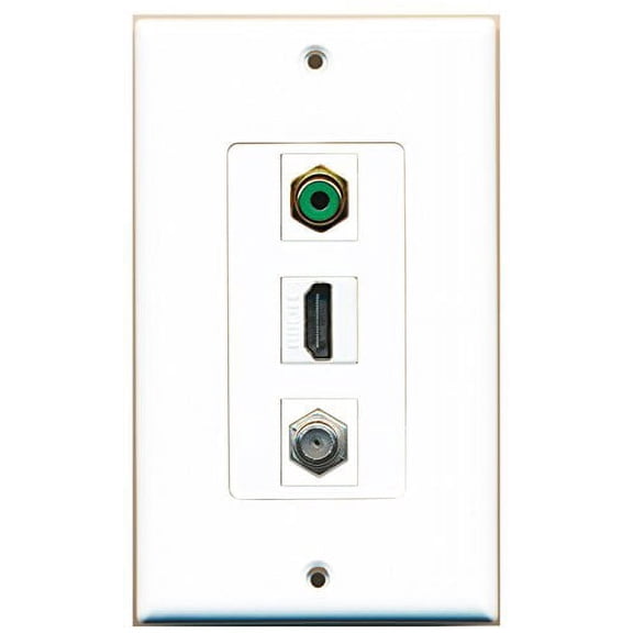 RiteAV - 1 Port HDMI and 1 Port RCA Green and 1 Port Coax Cable TV- F-Type Decorative Wall Plate