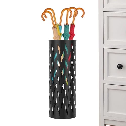 Hollowed Metal Umbrella Stand - 16.5in Tall,Slim 5.9in Painted Iron Bin,Modern Entryway Organizer,Holds Walking Sticks,sleek compact home hallway decor lightweight | for Apartments Homeowners