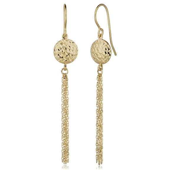 KoolJewelry 14k Yellow Gold Diamond-cut Disc Tassel Drop Earrings