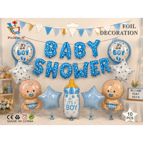 Baby Shower Foil Balloon Banner Set – Blue Letter Balloons Party Decoration Kit for Baby Boy Celebration