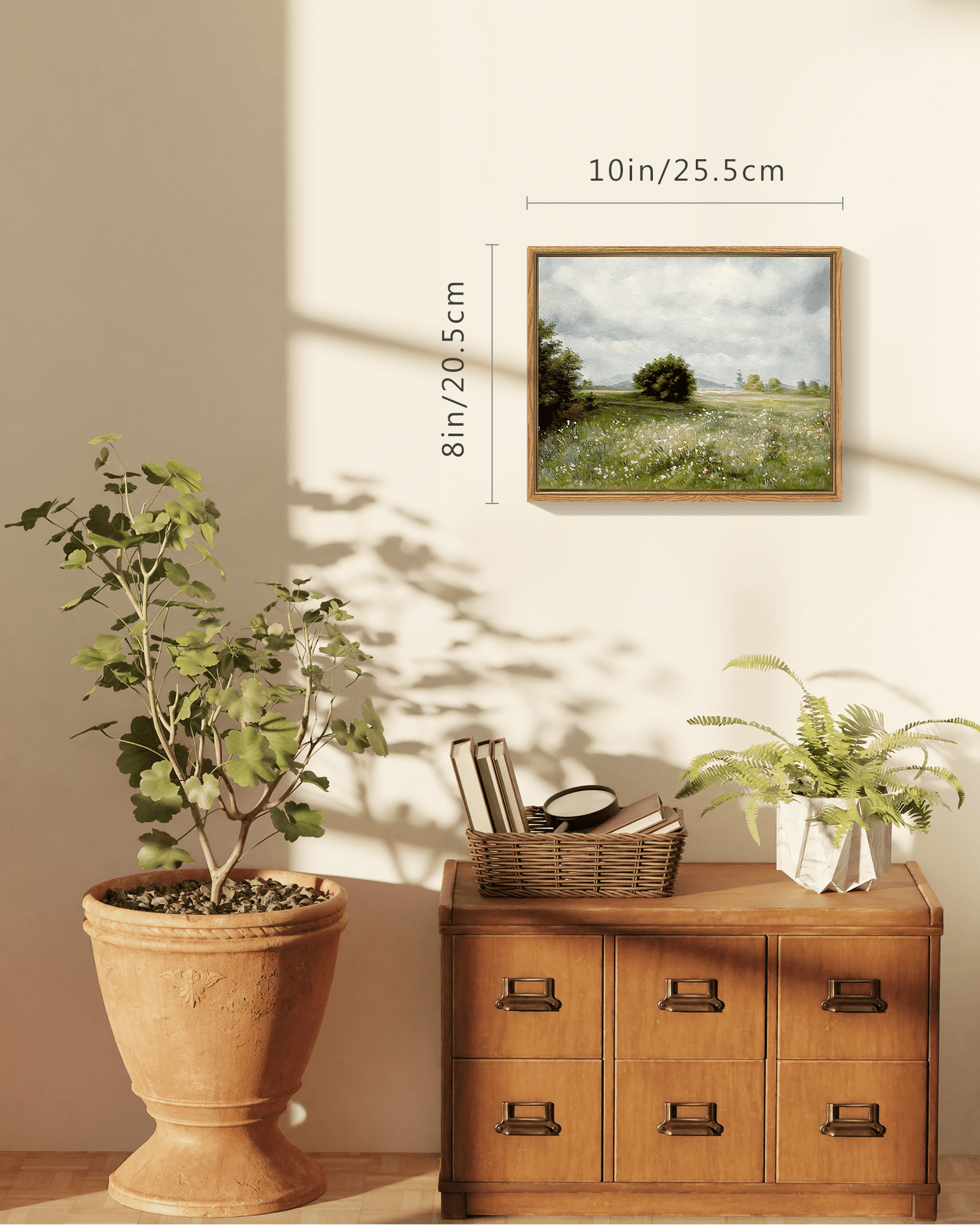 Drsoum Framed Canvas Wall Art Vintage Classical Oil Painting Grassland Room Decor for Bathroom Bedroom Living Room - 8x10in Natural Framed