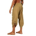 thumbnail image 3 of Mysszz Mens Cotton Linen Solid Color Pockets Elastic Waist Casual Cropped Pants, 3 of 4
