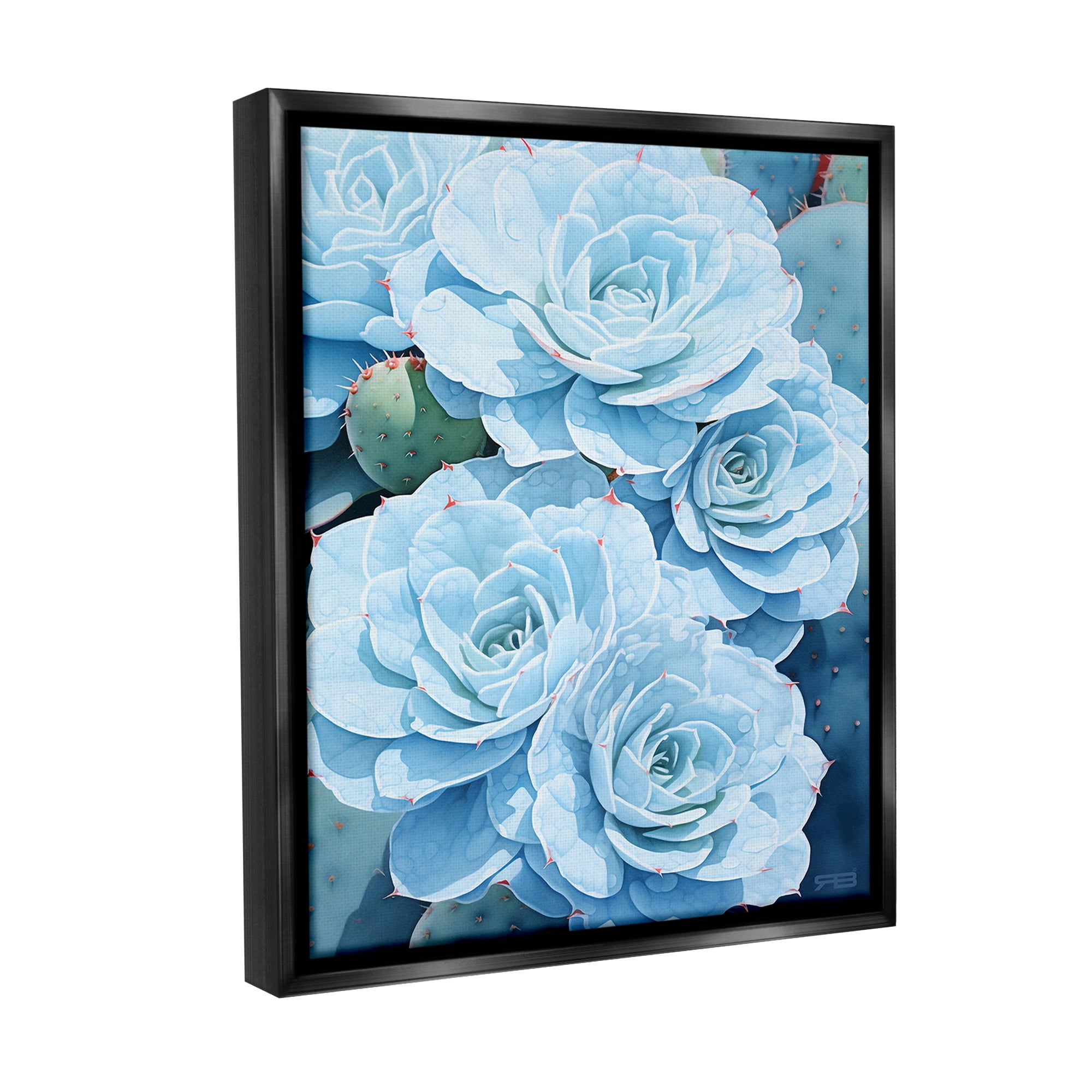 Stupell Industries Detailed Blue Succulents Botanical & Floral Painting Black Floater Framed Canvas Art Print Wall Art, 17 x 21