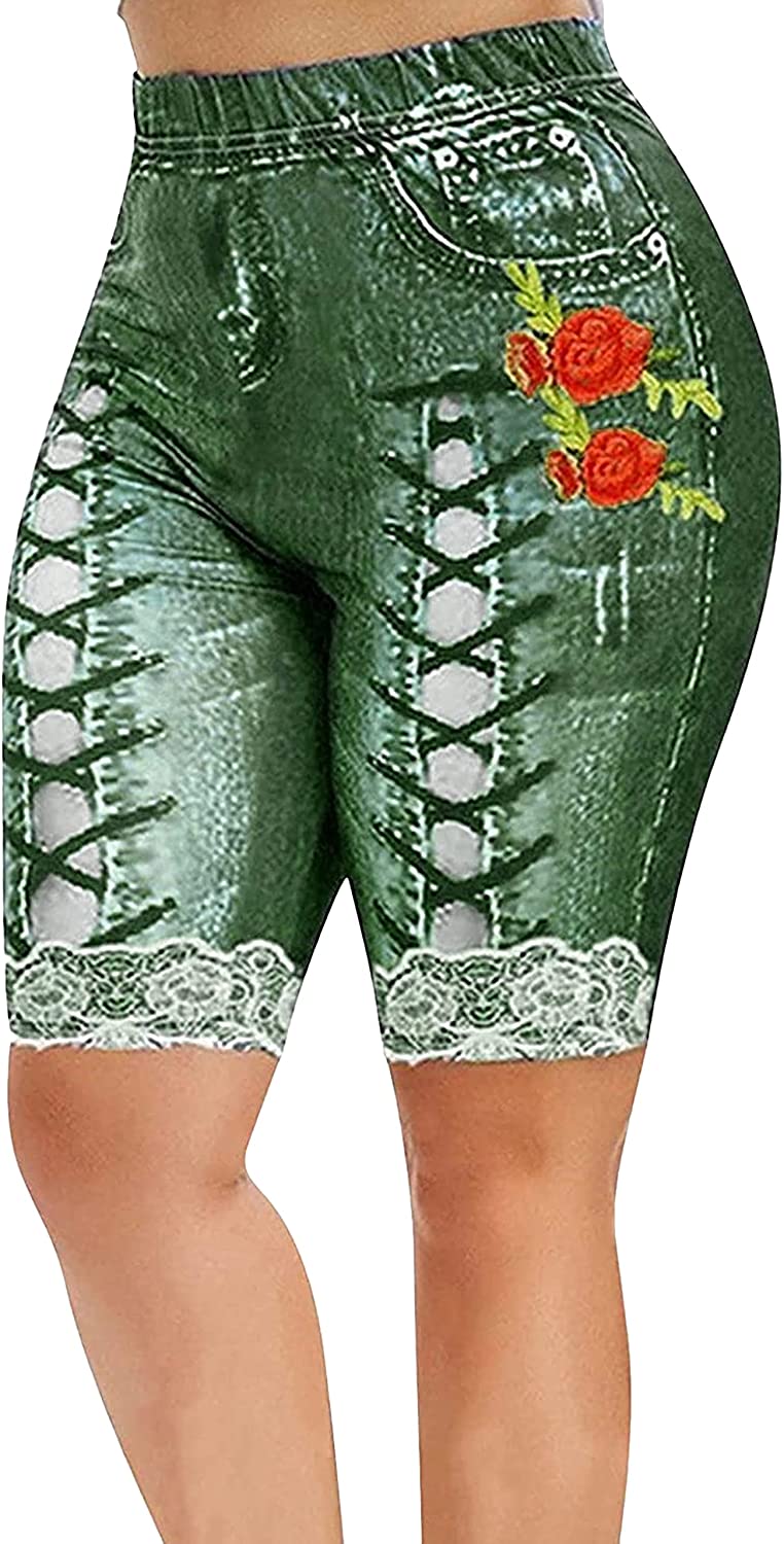Print Yoga Denim Shorts For Women Plus 