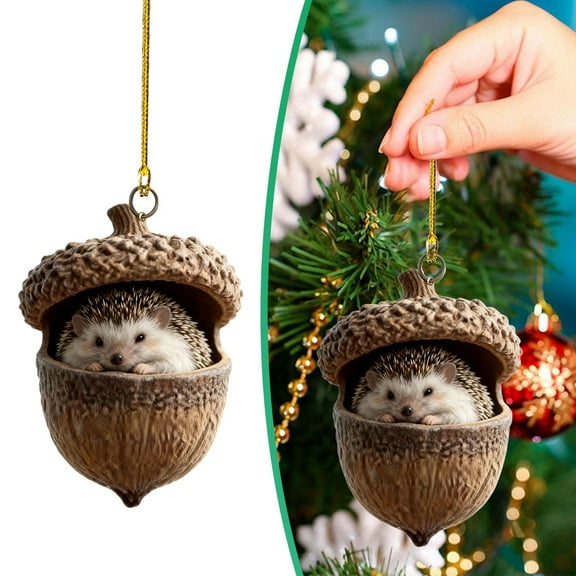 Forest Animal Acorn Ornaments, Animal Christmas Ornament, 2026 New Pine Cone Animal Decoration, Woodland Creature Hanging Ornament, 2D Acrylic Animal Christmas Tree Pendant, Xmas Gift