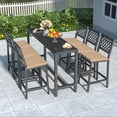 thumbnail image 3 of 7-Piece Outdoor Patio Bar Set, Bar Height Patio Dining Set, Weather-Resistant Bistro Counter Pub Set with Cushions & Slatted Tabletop for Backyard (Gray, 63" Table and 6 "X stools), 3 of 6