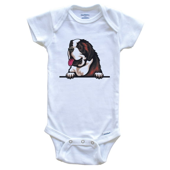 Saint Bernard Dog Breed Cute Baby Bodysuit, 0-3 months white