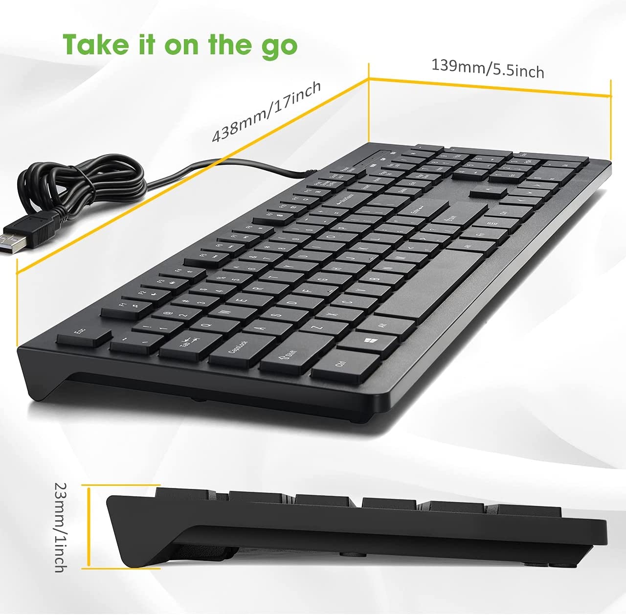 Victsing Quiet Wired Keyboard, Plug Play USB Computer Keyboard Low Profile  Chiclet Keys, Full Size, Spill-Resistant, Large Number Pad Foldable Stands  Anti-Wear Slim Keyboard for Windows Mac PC Laptop