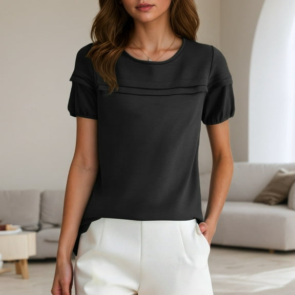 SHITINN Women's Casual V Neck T Shirt Soft Breathable Summer Top with Ruffles for Daily Wear Vaca Short Sleeve Tunic Tops for Women Tops for Women Trendy Summer Tee Shirts for Women