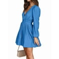 thumbnail image 3 of Mini Deep V Long Sleeve Dress for Women A-Line High Waisted Casual Flowy Dress for Cocktail Wedding Guest Blue M, 3 of 8