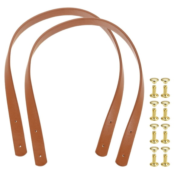Uxcell 2 Pack Leather Bag Handles, 23.6" Replacement Handle PU Leather Sew On Shoulder Purse Straps with Rivets for DIY Tote Bag Making Wallet Handbag Repair, Brown