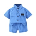 thumbnail image 1 of PEASKJP Boys Dress Shirts Set Short Sleeve Button Down Shirt Shorts Set,Blue 80, 1 of 3