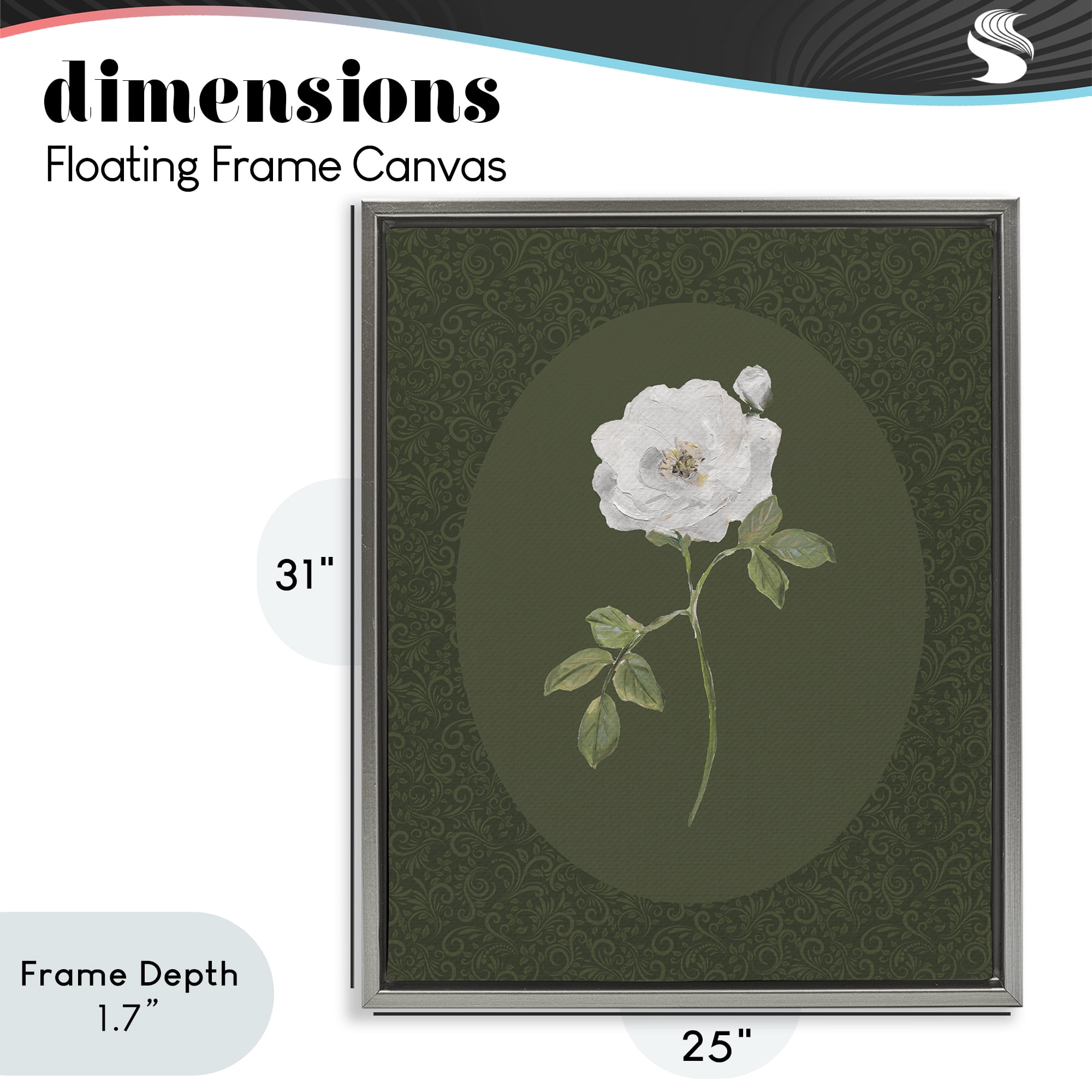 Stupell Industries Emerald & White Oval Rose Gray Framed Floater Canvas Wall Art, design by Sally Swatland