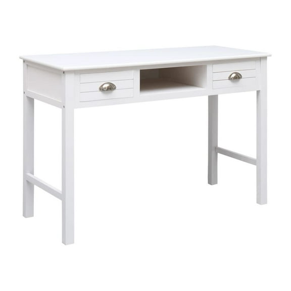 White Writing Desk, 43.3" Wood Desk with Drawers, Home Office Computer Table