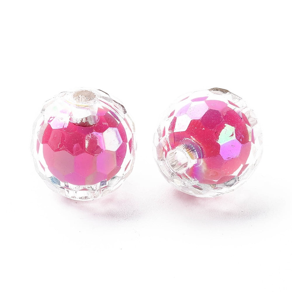 Transparent Acrylic Beads Bead in Bead AB color Faceted Round Mixed color 16mm Hole: 3mm 205pcs/500g