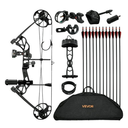 VEVOR Compound Bow Archery, Adjustable 19-30 in Draw Length Compound Bow Package for Beginner, 19-70 Lbs Draw Weight Archery Bows and Arrow Set, Right Hand Kit with Hunting Equipment, 320 fps, Black
