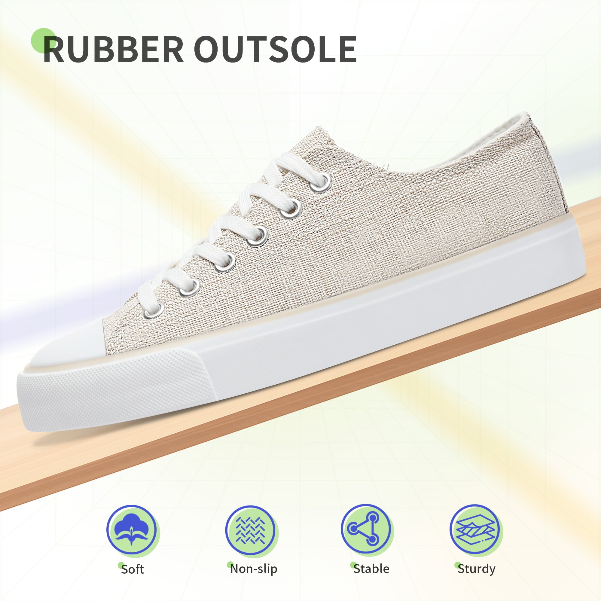 AOMAIS Womens Canvas Fashion Sneakers Classic Low Top Fabric Shoes Casual Walking Canvas Flats Cute Lace Up Tennis Shoes for Lady(Beige US5)