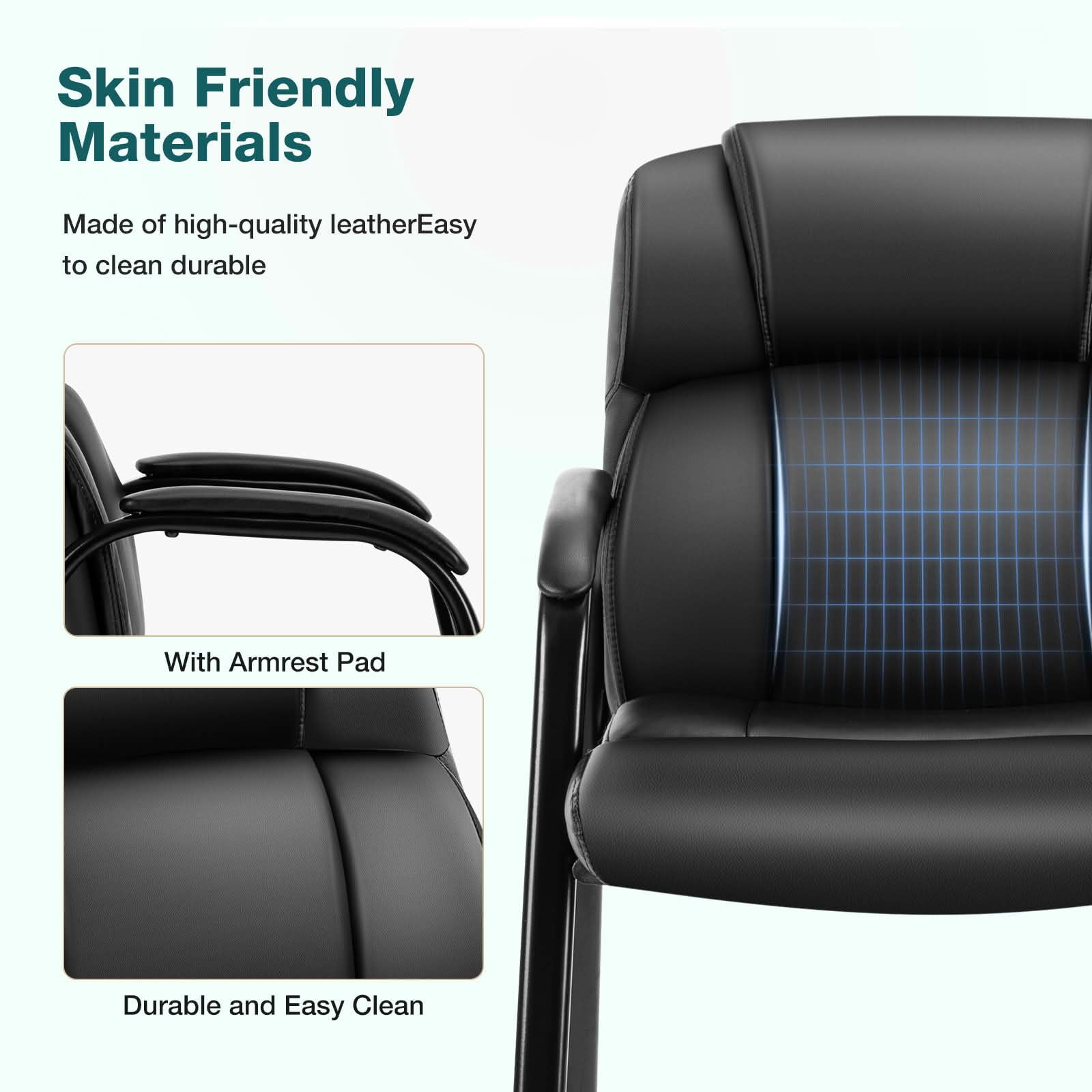 MAYEERTY PU Leather Conference Reception Chair, Armless Fixed Leg Executive Guest Office Chair with Padded Armrests, No Wheels