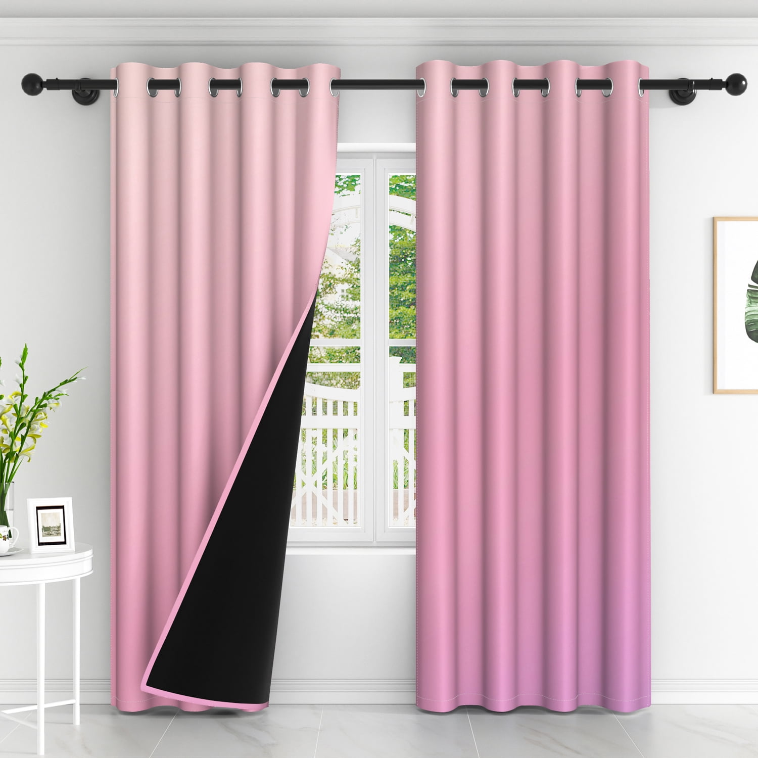 Lfeey Pink Gradient Curtains for Girl Room Grommet Curtains, 52x63 Inches, 2 Panels