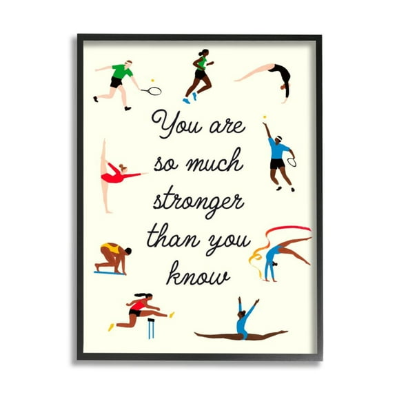 Stupell Industries Stronger Than You Know Phrase Summer Athletes Graphic Art Black Framed Art Print Wall Art, 11x14, by Victoria Barnes