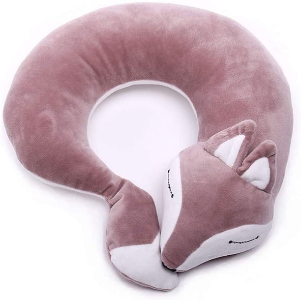 Almohada de viaje Avión de dibujos animados Zorro en forma de U Almohada para el cuello Felpa Cálida Cómoda Equipaje Almohada para avión Coche Tren (Marrón) Vhermosa Cojines