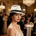 thumbnail image 3 of Vintage Wide Brim Hat 1930s Style Costume Fedora, Classic Retro Design Comfortable Fit Easy Care Fashion Accessory, for Party Cosplay Events Daily Wear, 3 of 5