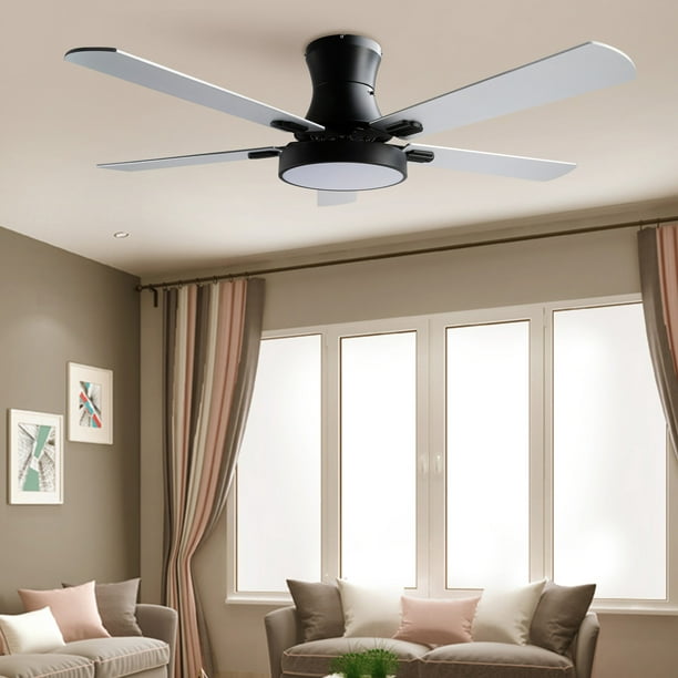 Tc Home Led Ceiling Fan Light 42 Low Profile Reversible Blades Black Com - Ceiling Fan Light Low Voltage