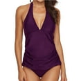 thumbnail image 5 of Gubotare Halter Tankini Swimsuit for Women Tummy Control Two Piece Bathing Suit V Neck Swimwear with Shorts (Purple,M), 5 of 6