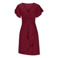 thumbnail image 5 of ZZwxWA Sexy Summer Dresses for Women 2025 Ruffle Short Sleeve Deep v Neck Knee Length Dresses Solid Color High Waist Dresses, 5 of 6
