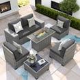 thumbnail image 2 of ELPOSUN Outdoor Sectional Furniture Set with Fire Pit Table, 7-Piece Gray Rattan Wicker Conversation Sofa Set for Porch Garden Backyard Balcony,Gray, 2 of 10
