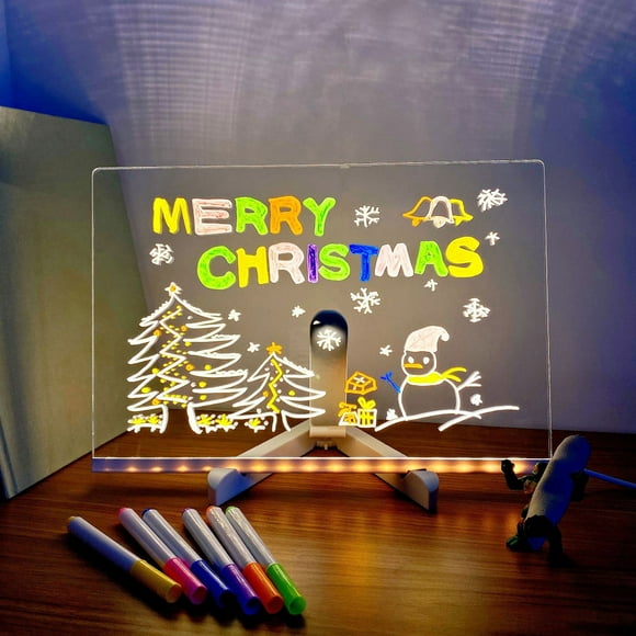 DPTALR Glowing Acrylic Markers, Acrylic Dry Board With Stand, LED Transparent Desktop Note Memo Christmas Gift