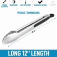 thumbnail image 3 of Zulay (12 Inch) Stainless Steel Tongs For Cooking - Scallop Head Edge, 3 of 5
