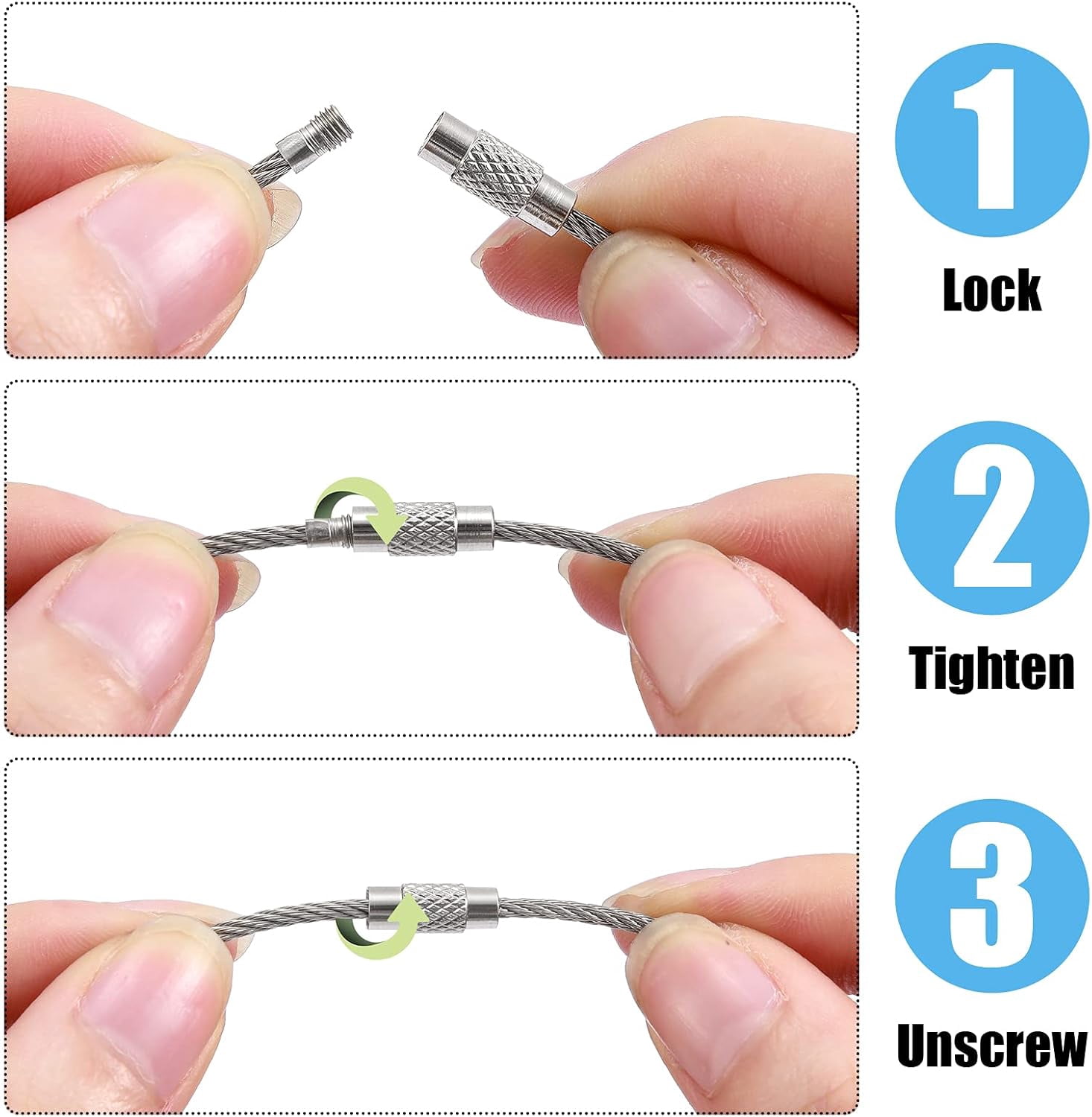 ABCISI 120 Pcs Wire Keychain Cable, Metal 2mm Twist Barrel Key Rings Loop Wire Cable Braided, 6 Inch Stainless Steel Key Ring Loop for Outdoor Hiking Connectable Luggage Tag Keeper