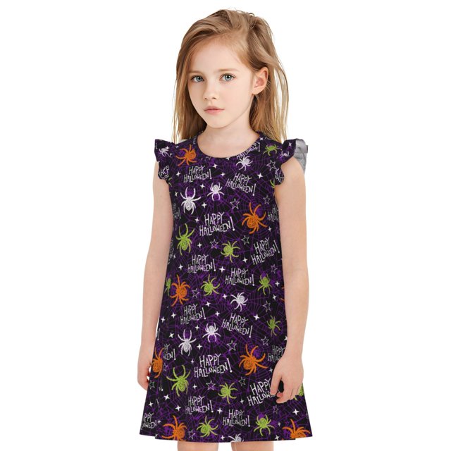 Fotbe Halloween Vestido de Dormir para Niñas de 3 a 10 Años, Mangas Cortas, Estilo Princesa, Pijama Camisón con Mangas Voladas-Medium