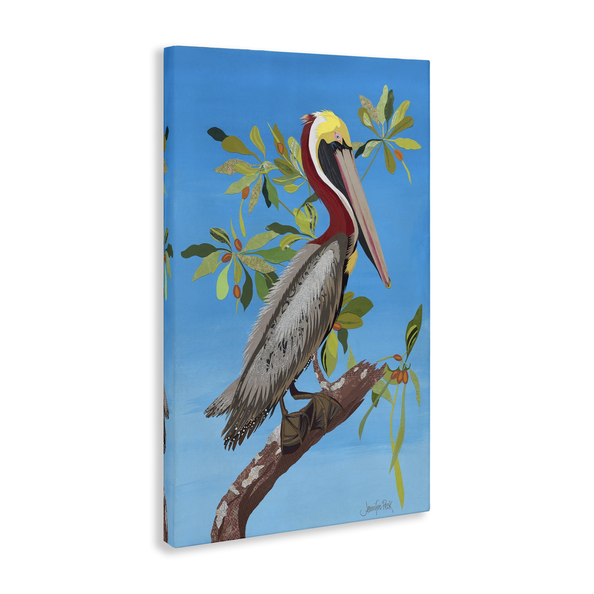 Stupell Industries Brown Pelican on Tree Animals & Insects Painting Gallery Wrapped Canvas Art Print Wall Art, 30 x 45