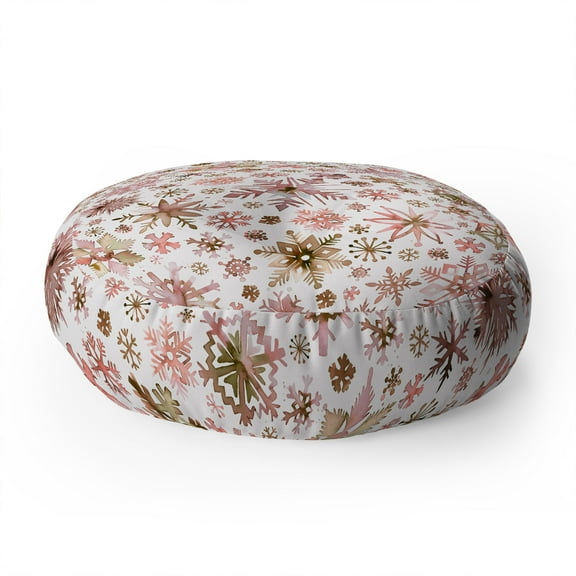 Society6 Ninola Design Snowflakes Watercolor Pink Round Floor Pillow