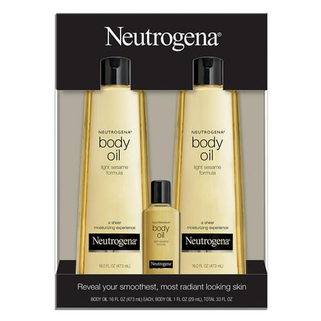 2 Pack of Neutrogena Body Oil Light Sesame Formula, 2 - 16 fl. oz bottles, Total of 32 fl. oz.