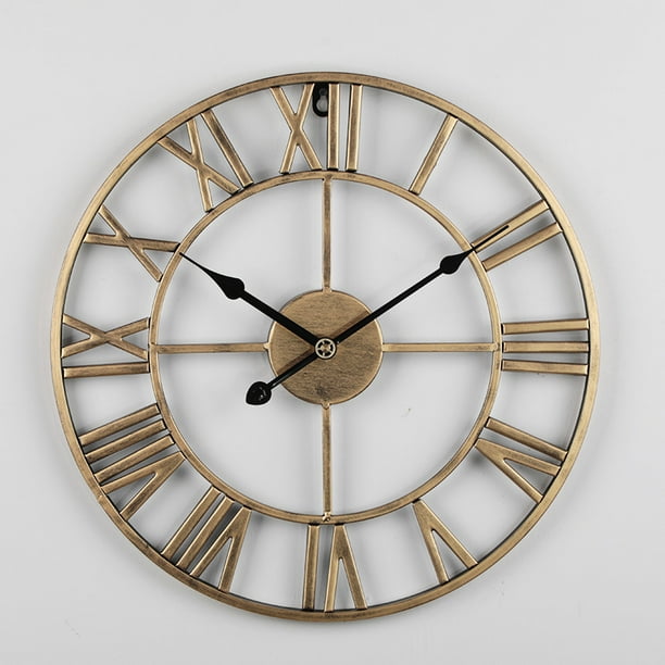Reloj de pared analógico, estilo de números romanos, funciona con pilas, reloj decorativo para cocina, sala de estar, decoración de baño, (dorado)