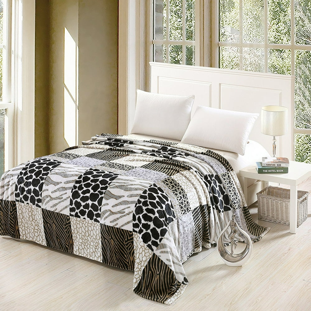 FURS PATCHWORK Oversized Printed Luxurious Super Soft Plush Flannel Blanket, Silky Throw in