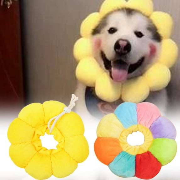 Cdar Pet Dog Elizabethan Collar Adjustable Sunflower Wound Recovery Healing Cat E-collar