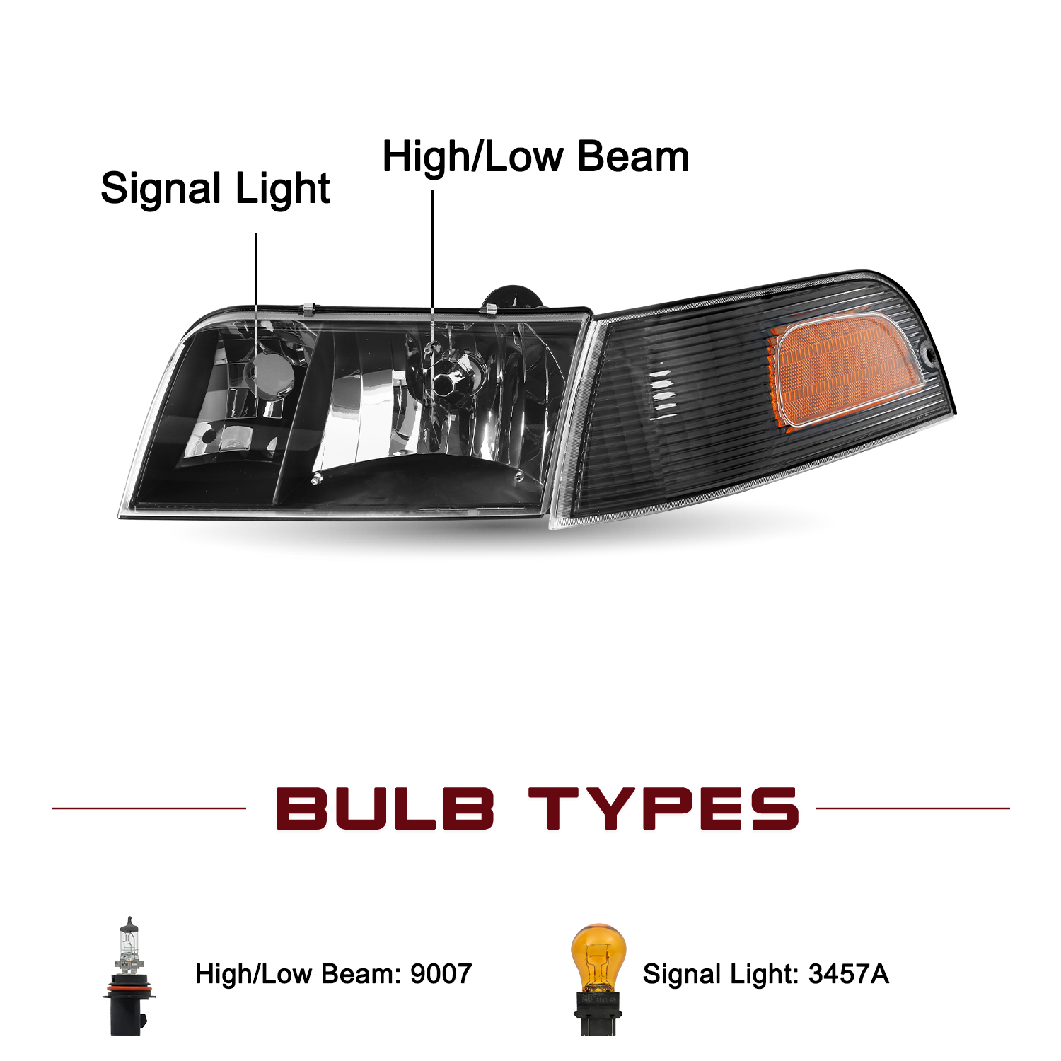 Fit 1998-2011 Ford Crown Victoria Headlights+Corner Signal Lamp Set LH+RH