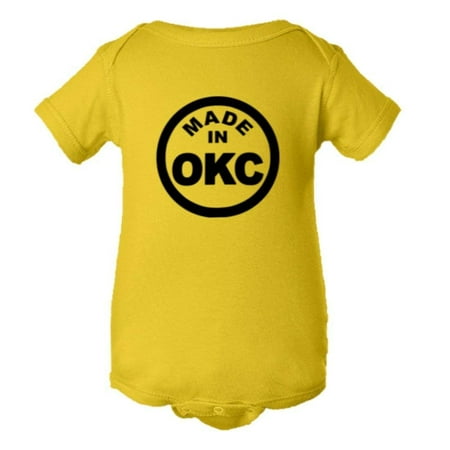 

PleaseMeTees™ Baby From Born Made In Oklahoma City OK Logo Label Jumpsuit