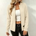 thumbnail image 5 of WULMLEO Women Zip Up Knit Cardigan, Long Sleeve Stand Collar Sweater Jacket with Pockets Soft Lightweight Loose Fit Casual Outerwear Beige M, 5 of 5