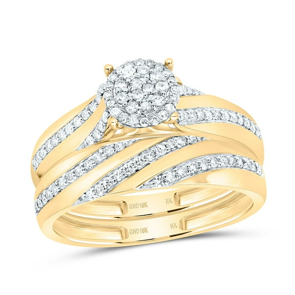 10Kt Yellow Gold 1/2Ctw Natural Diamond Nk Round Trio Set, Womens Size: 5 / Mens Size: 8