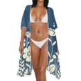 thumbnail image 3 of HELLHERO Floral Print Bathing Suit Cover Up Lightweight Polyester Half Sleeve Long Kimono Swimsuit Cover Up, 3 of 6