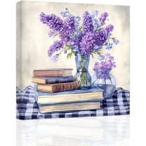 ZHONGYUTONG Purple Flower Wall Art Rustic Floral Painting Print Lavender Flower Canvas Pictures Bathroom Bedroom Home Farmhouse Wall Decor Frame (16.00"x16.00")